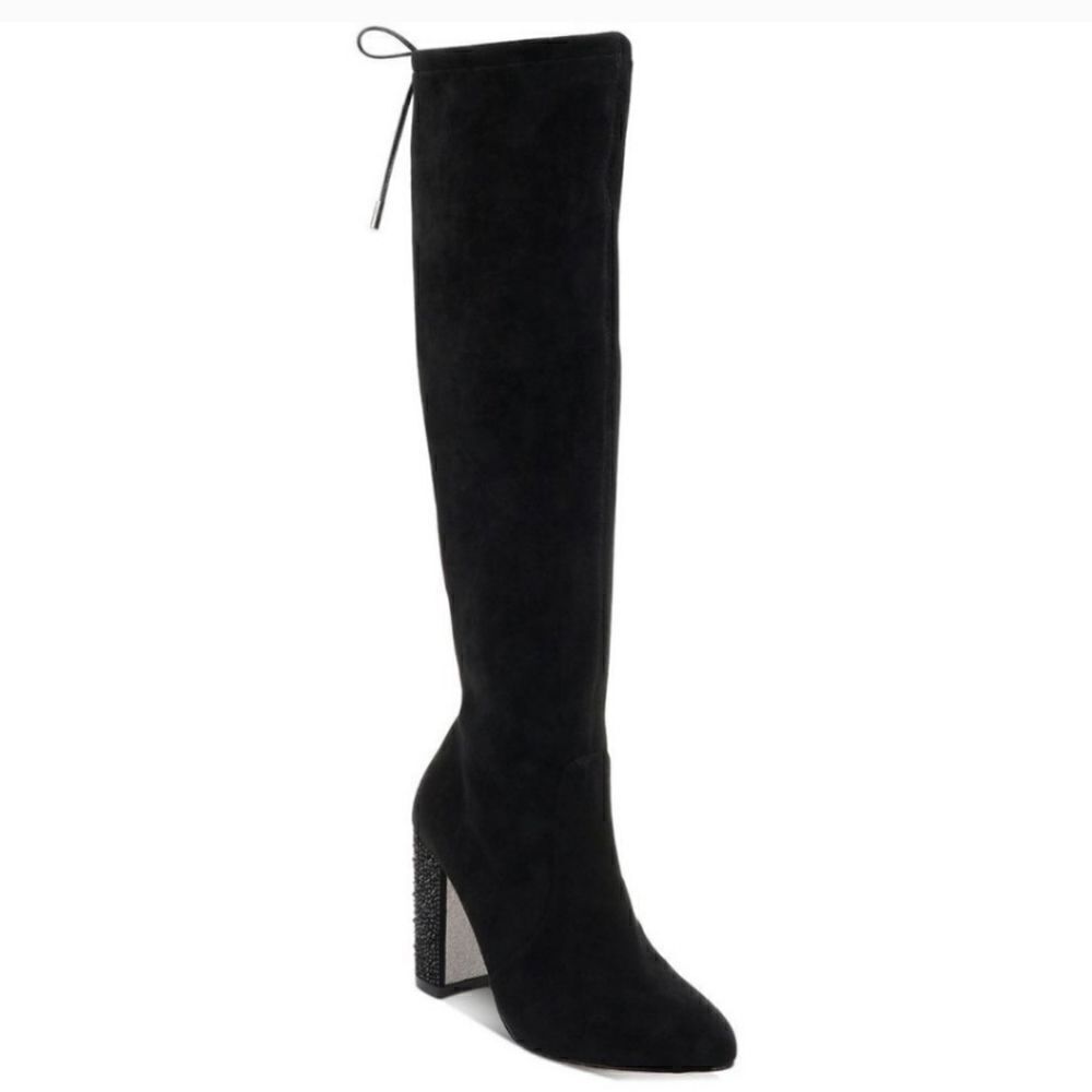 JEWEL BADGLEY MISCHKA Black Rory Jewel Heel Tall Boots Sz 6.5